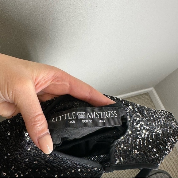 ASOS Little Mistress Sequin Pleated Midi Dress Black Silver Size 4 Women’s - Picture 14 of 14